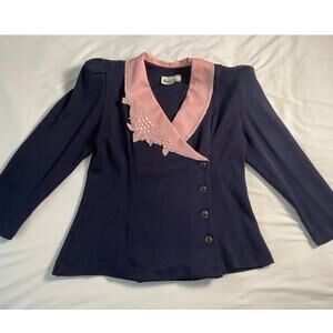 Vintage ACT I New York Navy and Pink Light Jacket / Blazer SZ 16